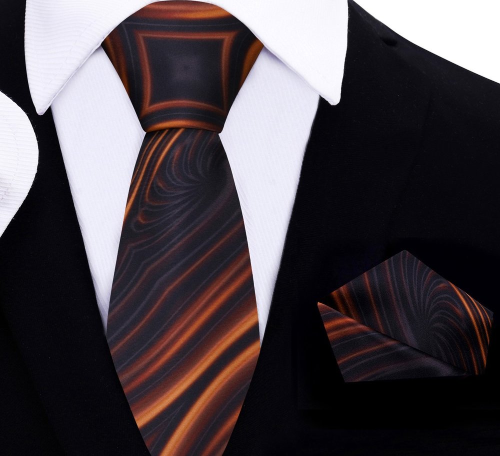 Elegant silk necktie with caramel swirl pattern, ideal for weddings and formal events