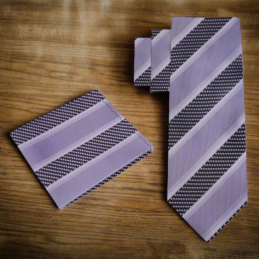 Close-up of classic striped silk necktie in blue and gold shades for business attire