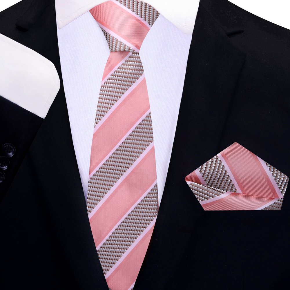 Elegant silk necktie and handkerchief set displayed on a wooden surface for networking events