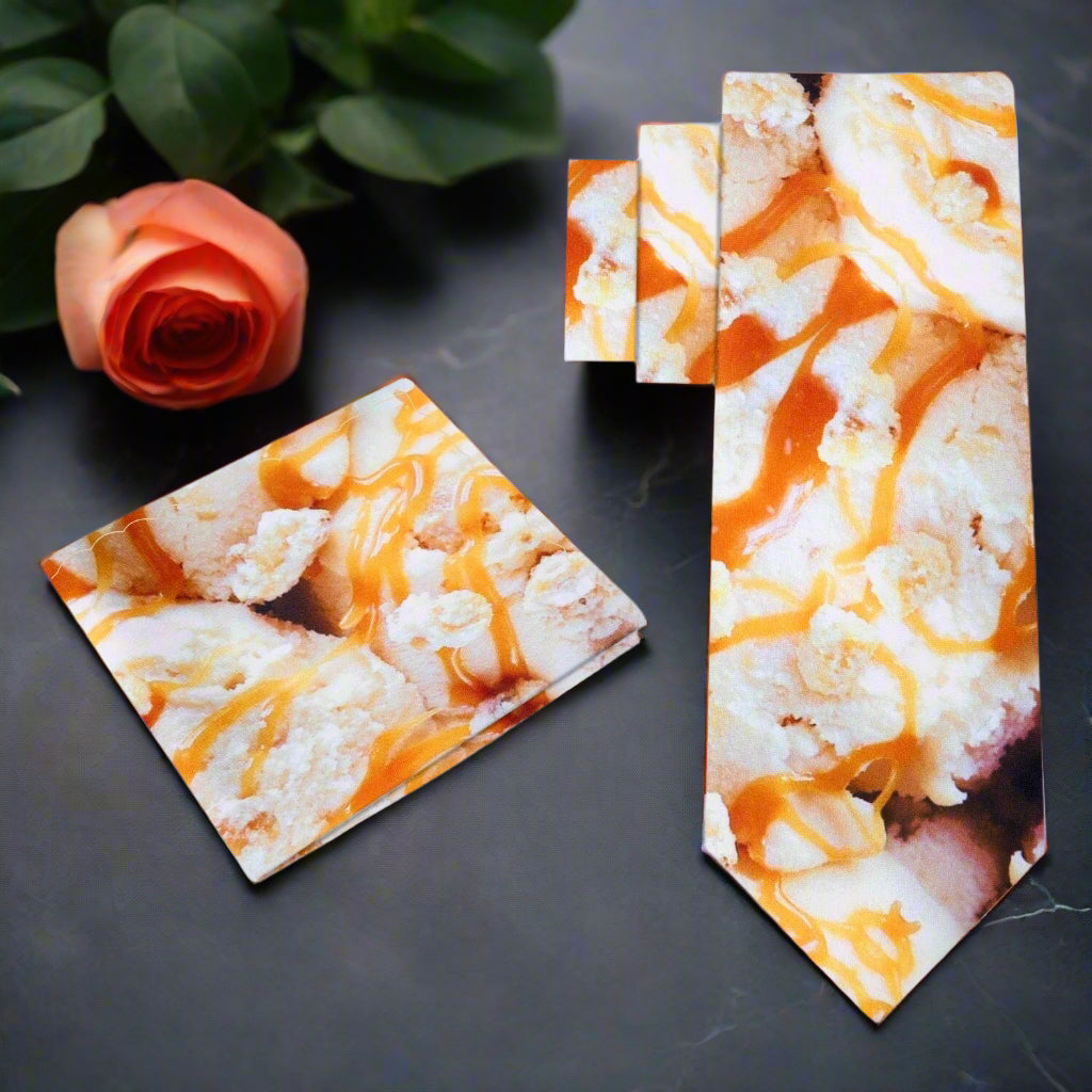 Fashion tie for men featuring unique dessert-inspired design in vibrant colors