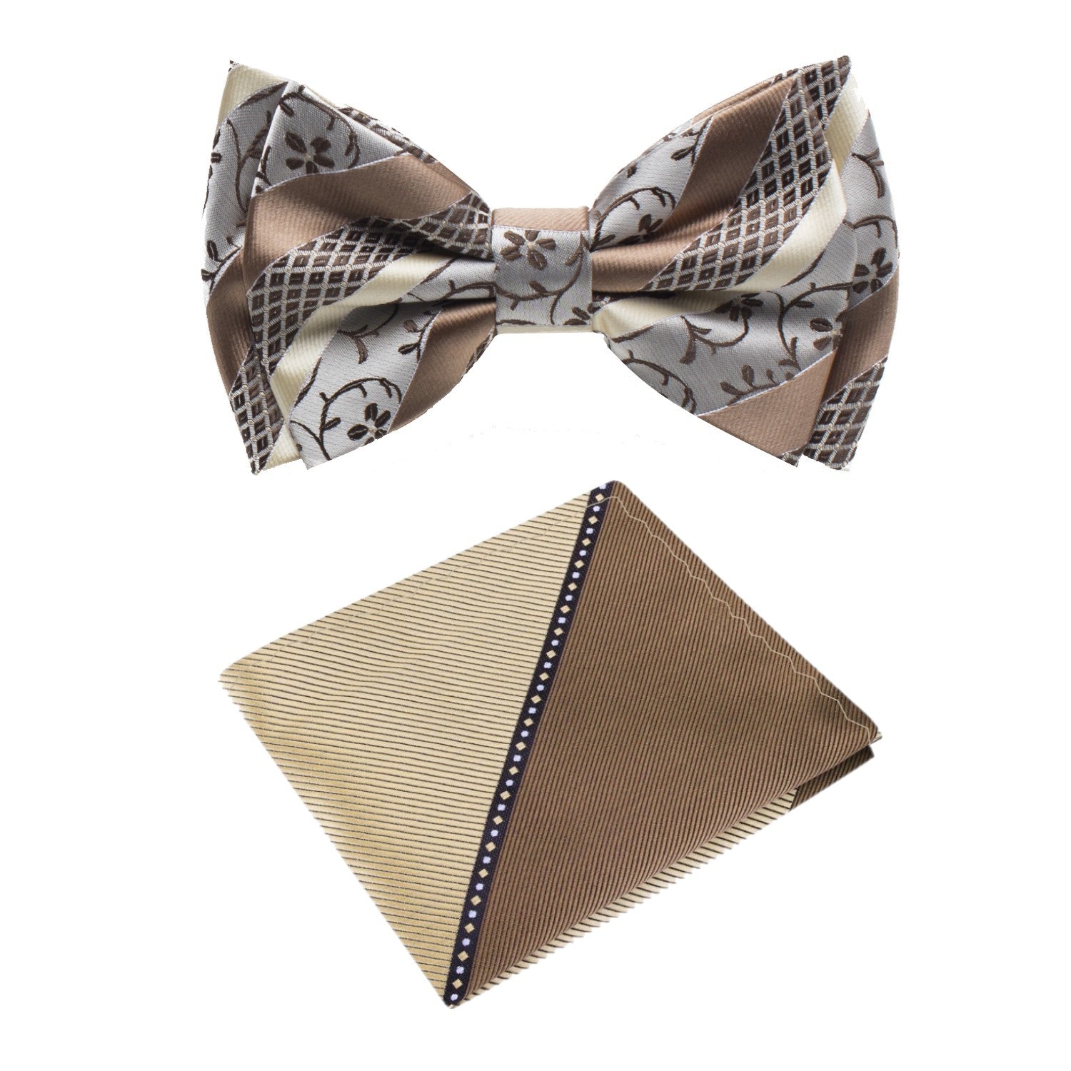 Close-up view of a charming brown pre-tied bow tie for kids, showcasing its elegant design.