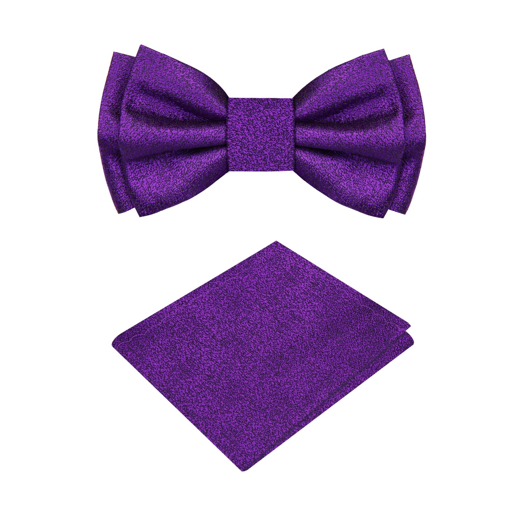Close-up of kids shimmer purple silk bow tie showing textured fabric