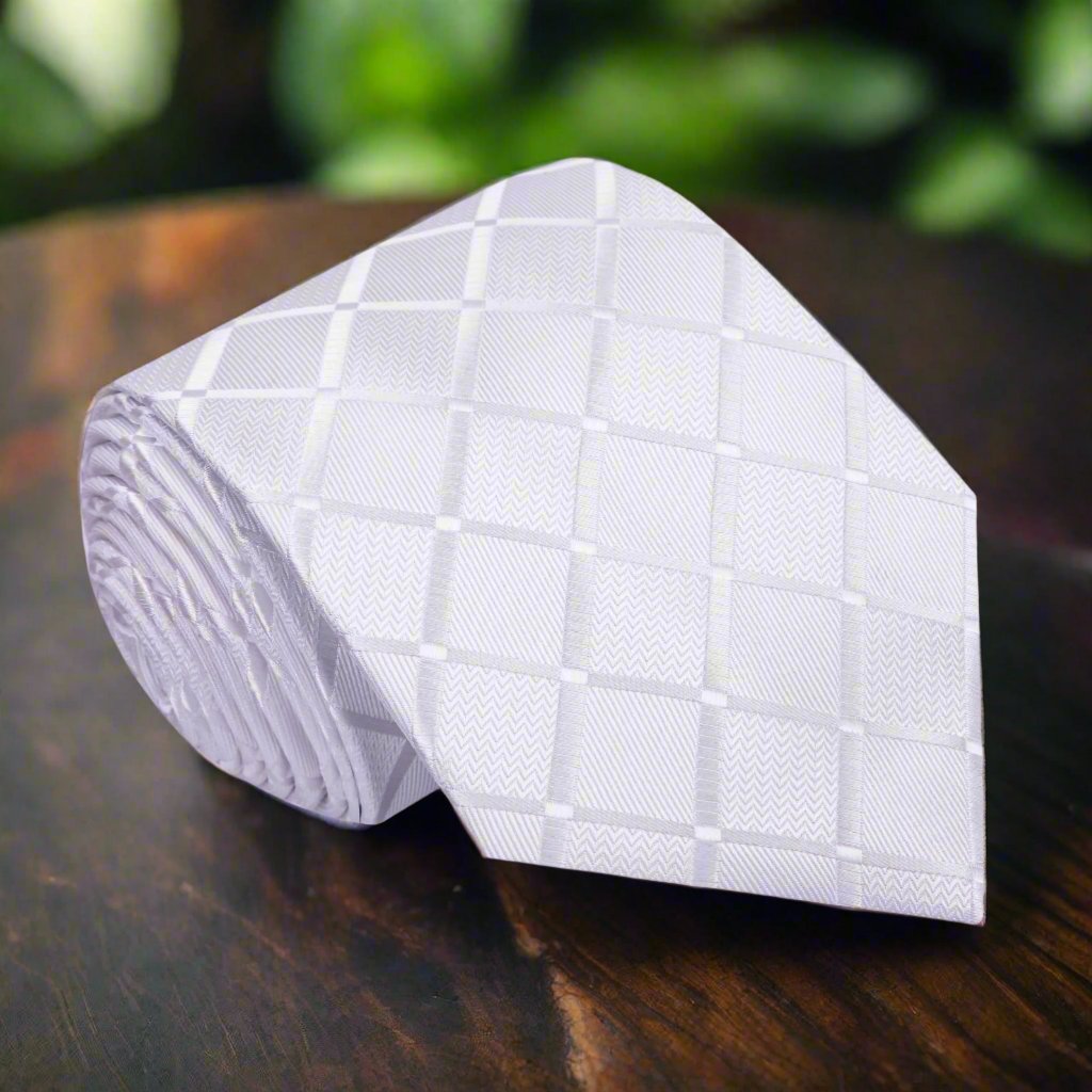 White textured tie with geometric pattern for wedding attire