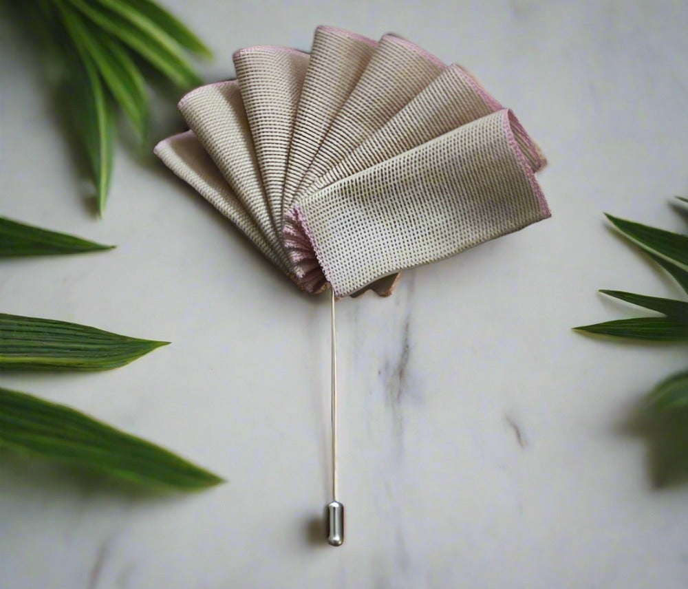 Close-up of the luxury lapel pin made from zinc alloy, complementing the pocket square.
