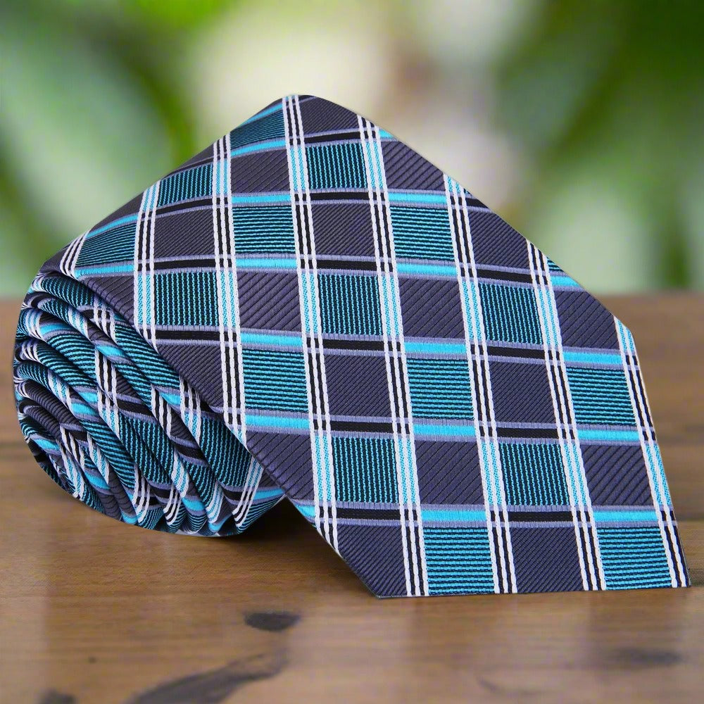 Mens silk necktie styled with a navy suit for wedding attire