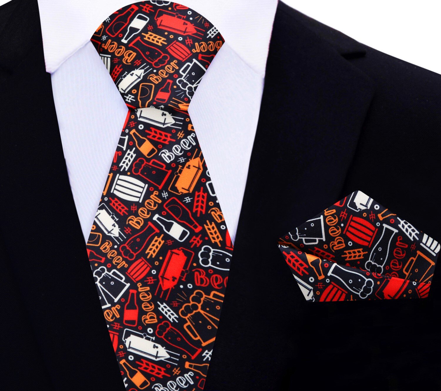 Silk tie featuring beer mugs and barley for beer enthusiasts