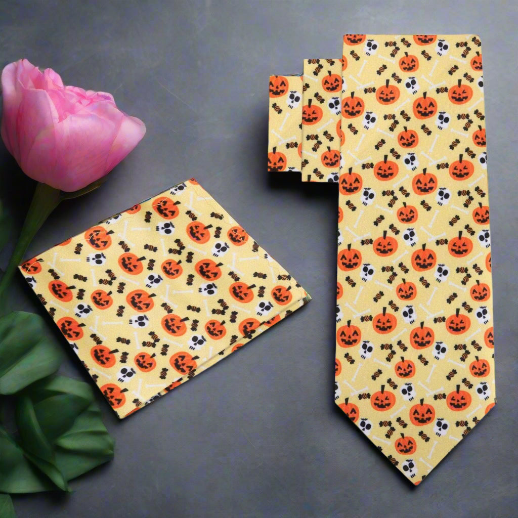 Man wearing fun novelty tie for office during Halloween season
