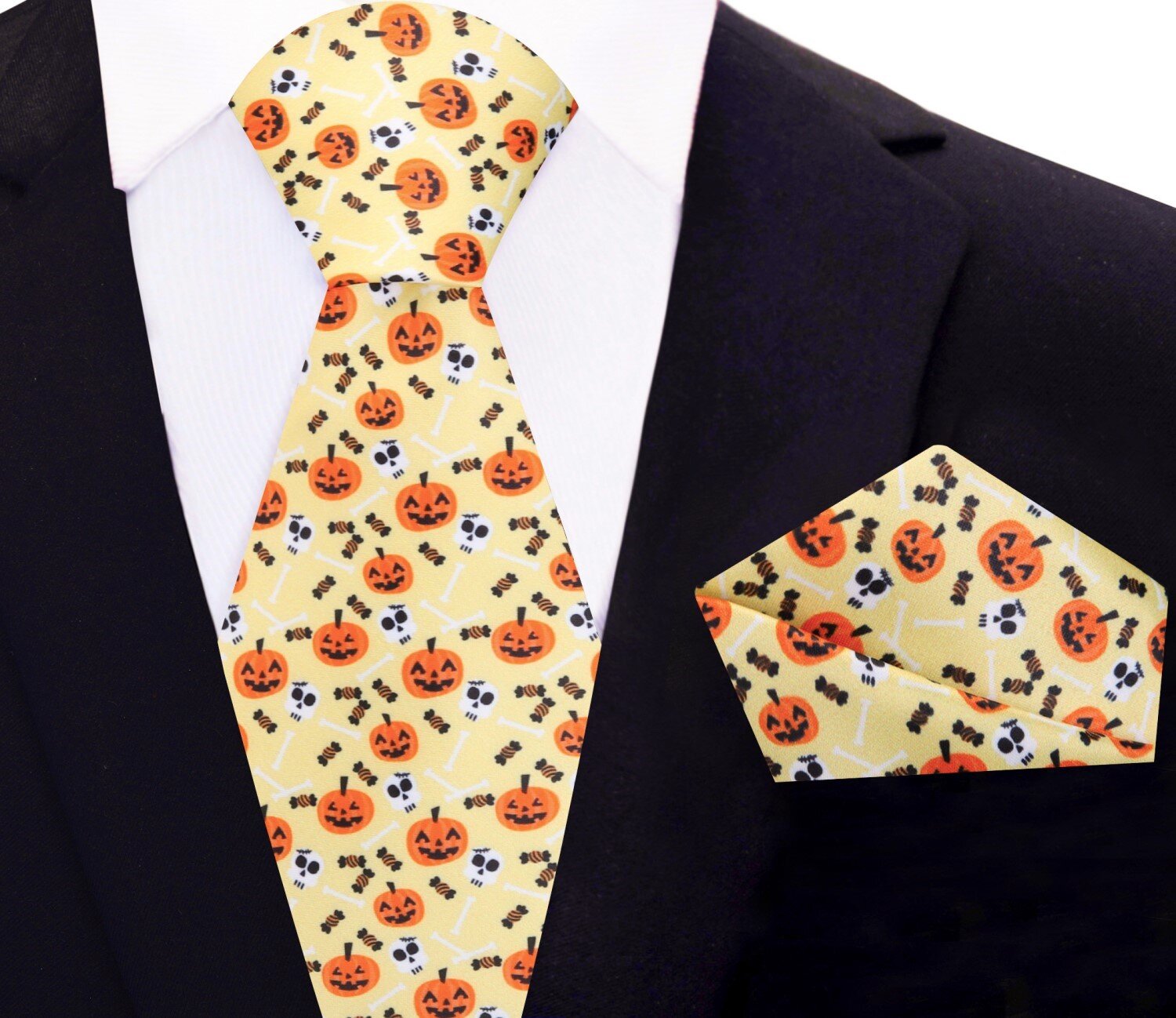 Man wearing fun novelty tie for office during Halloween season