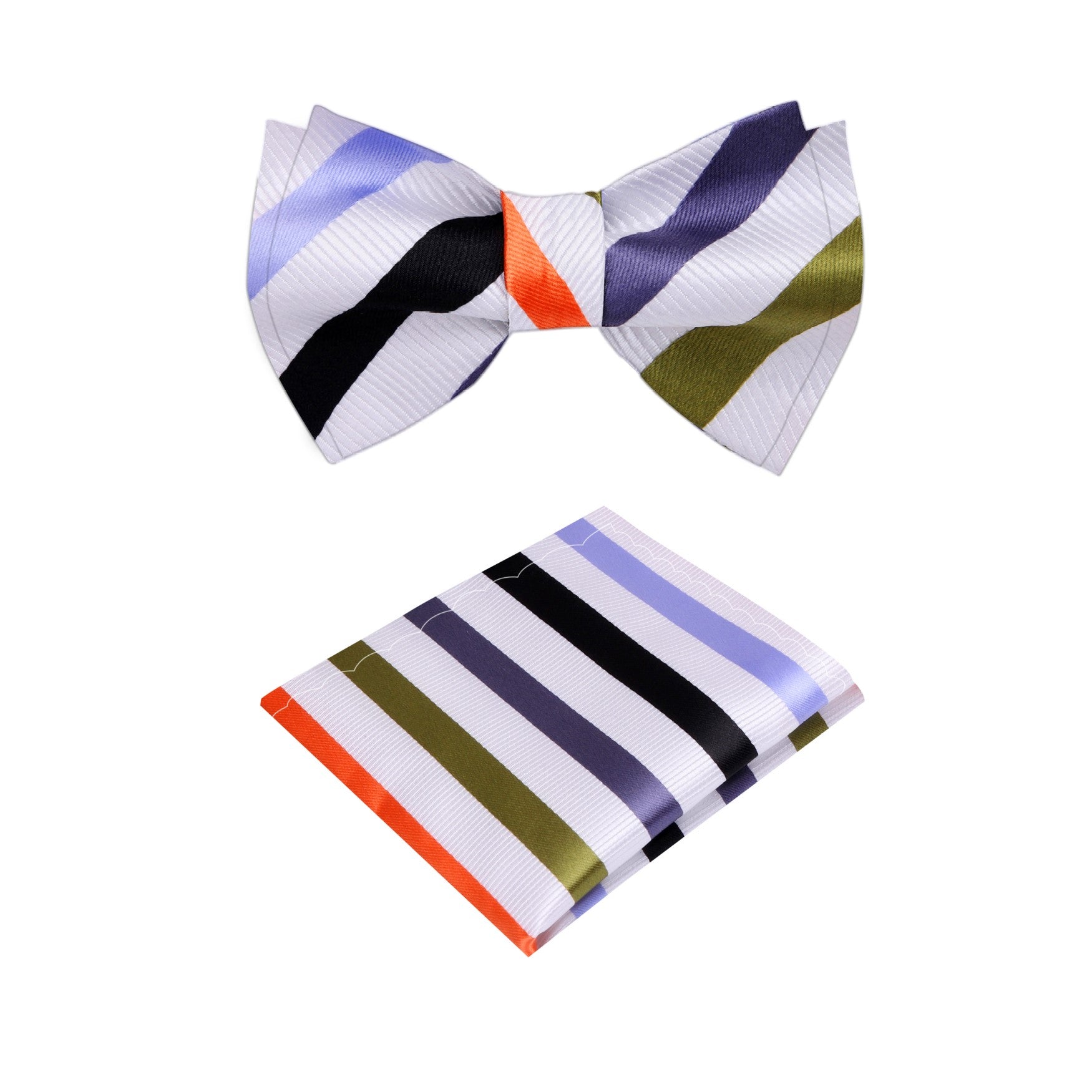 Front view of the stylish pre-tied bow tie for kids with CEO stripe pattern.