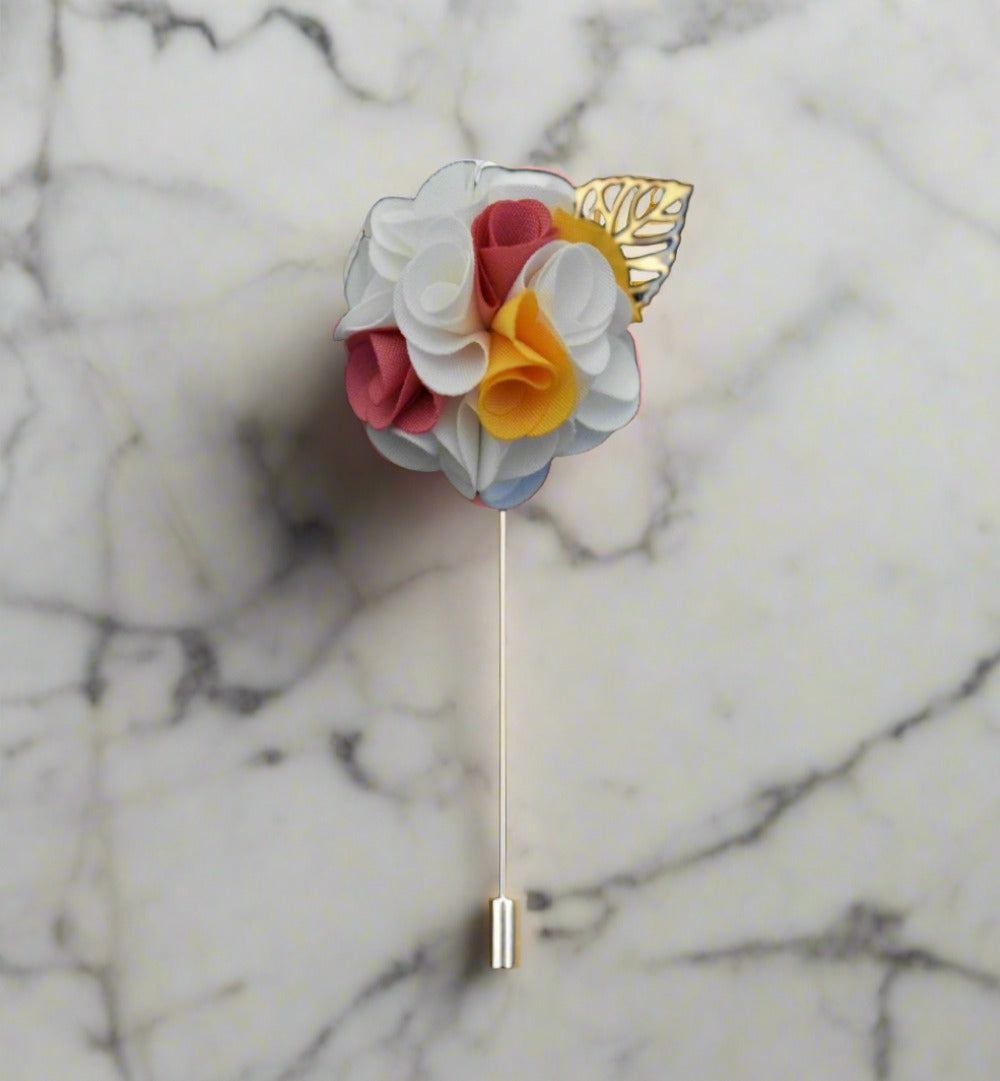 Close-up of a custom flower lapel pin highlighting its premium quality.
