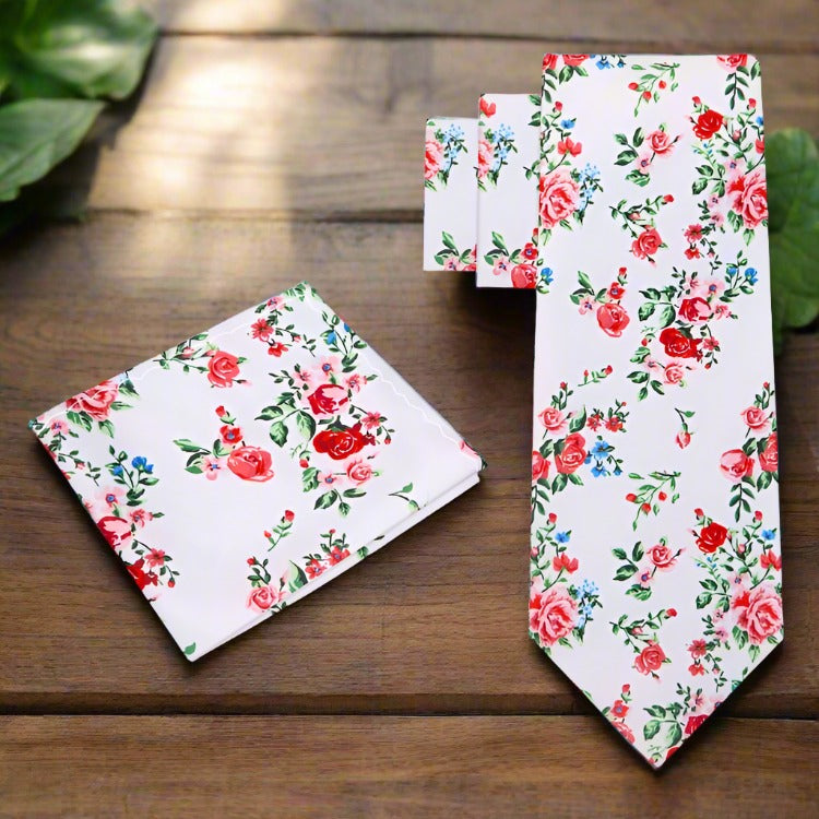 Close-up of the floral pattern on the Elegant Floral Silk Necktie, highlighting the intricate details of the design.