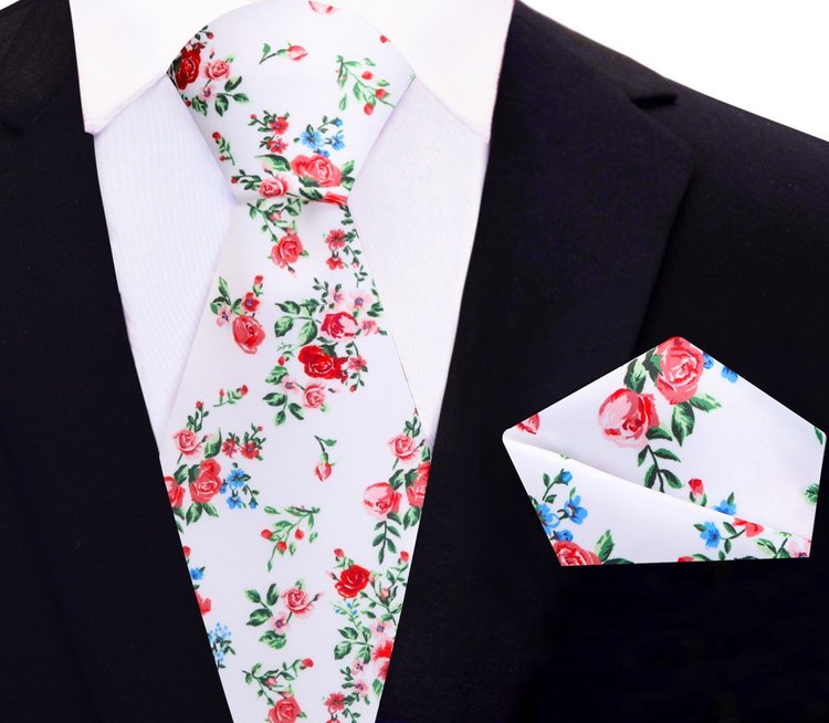 Close-up of the floral pattern on the Elegant Floral Silk Necktie, highlighting the intricate details of the design.
