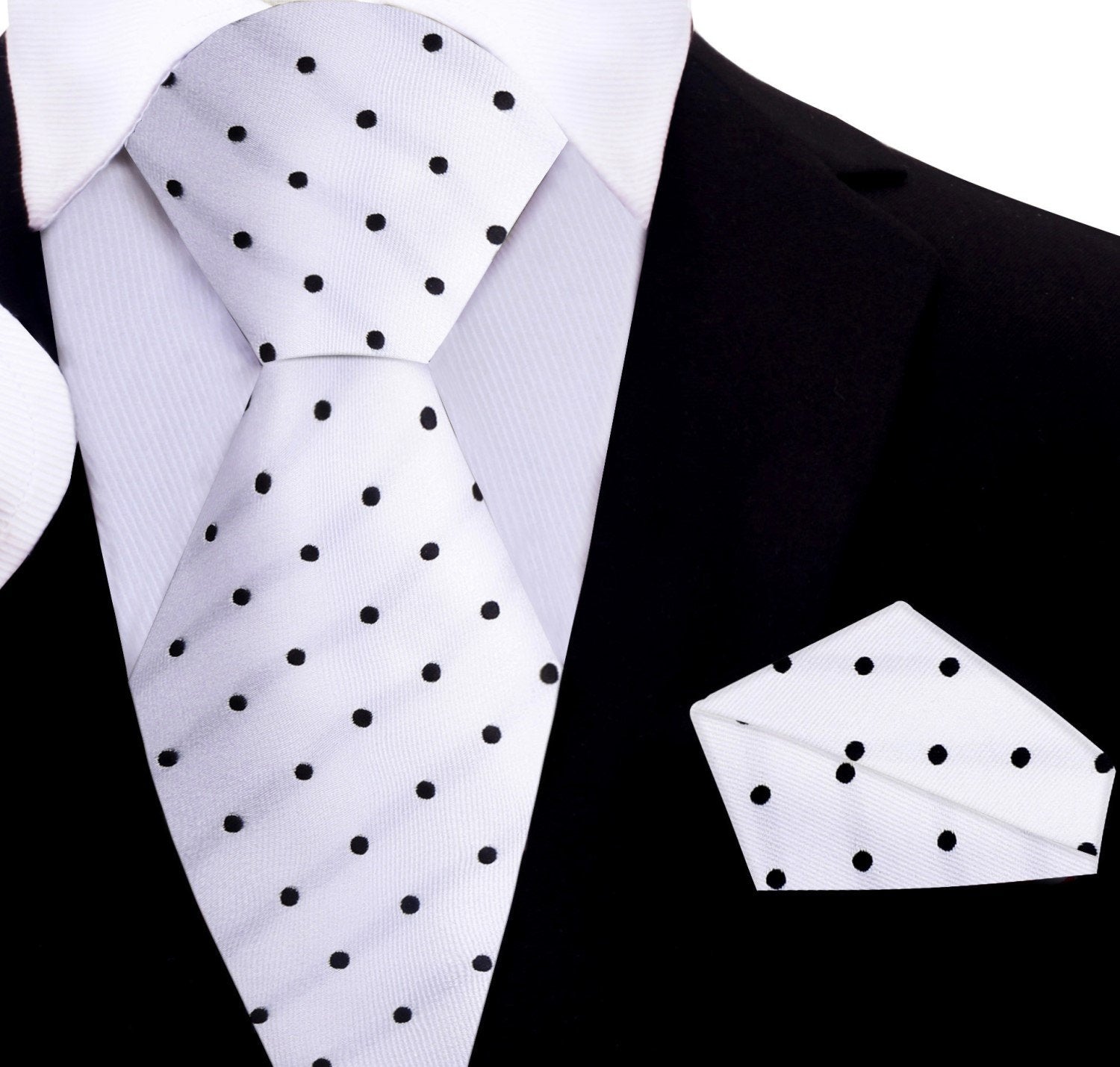 Elegant mens polka dot silk tie in white and black for formal occasions