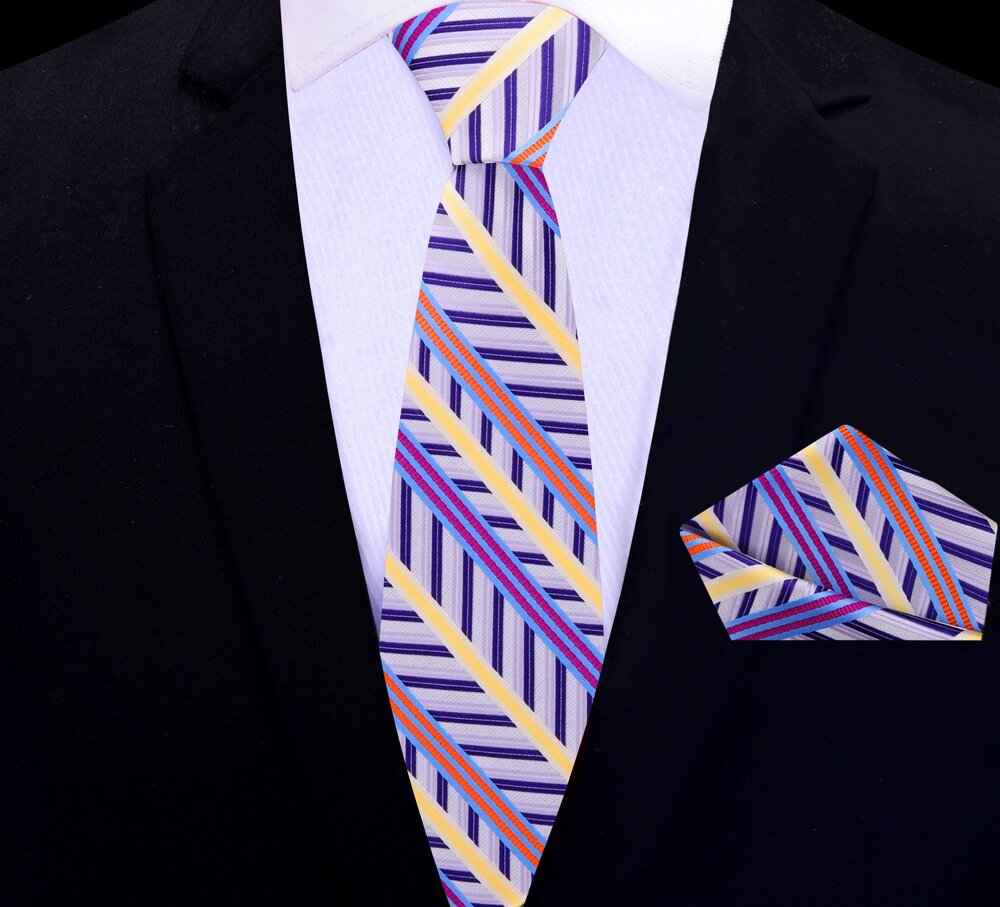 Pocket square from the El Segundo set, folded neatly to accentuate its silk texture and design.
