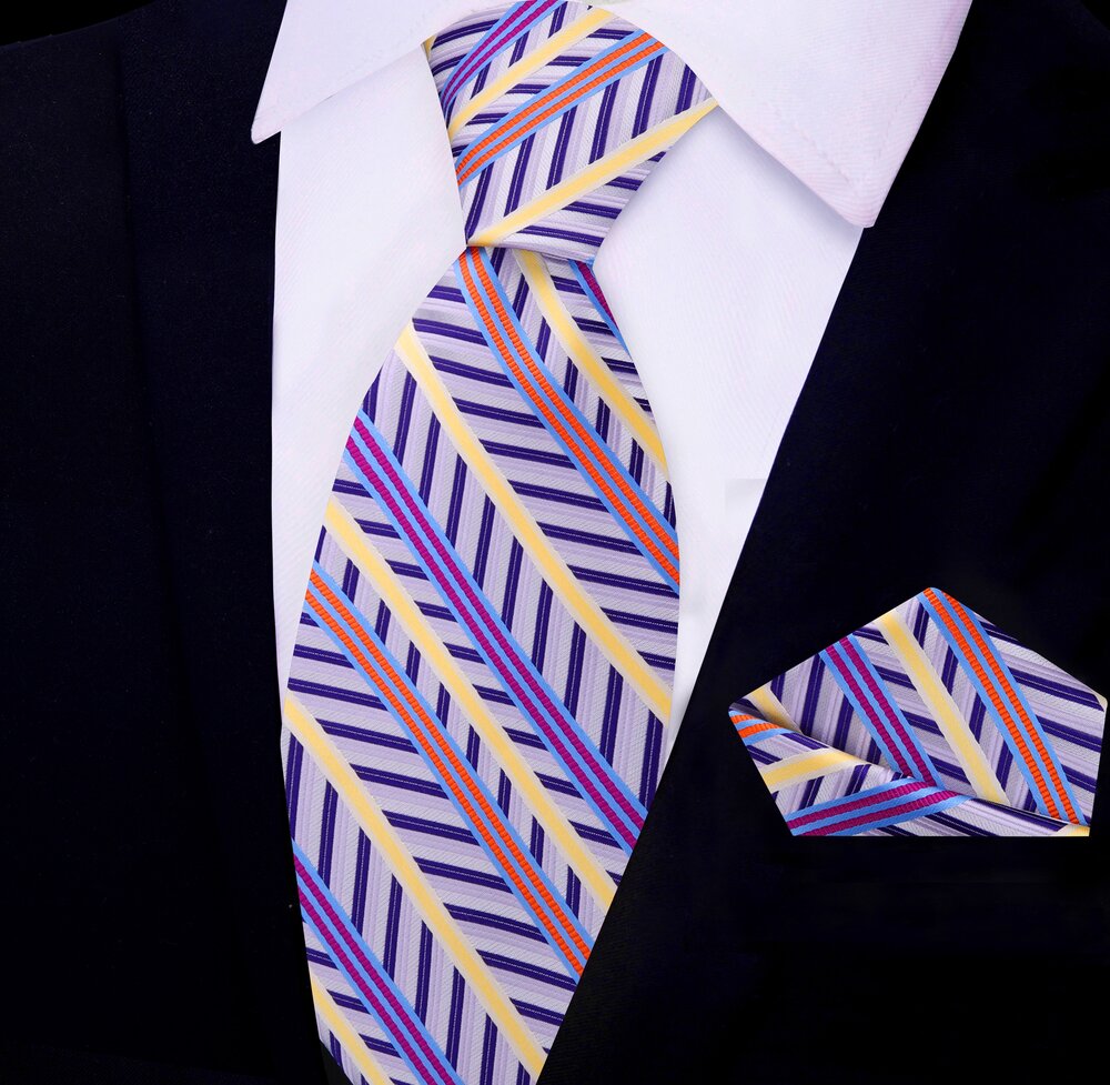 Model wearing the El Segundo silk tie and pocket square, illustrating how to style them for a wedding.