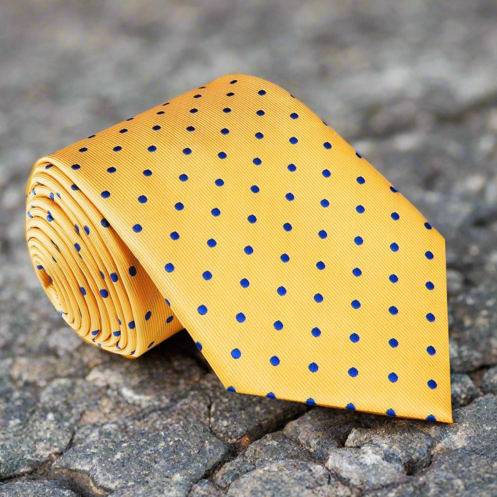 Close-up of green polka dot tie, showcasing its vibrant dots and silk texture.
