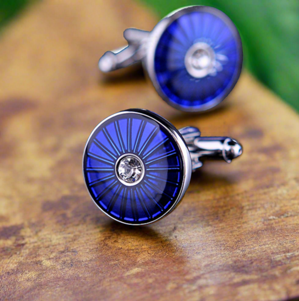 Elegant men's cufflinks with gemstone accents in a circular shape
