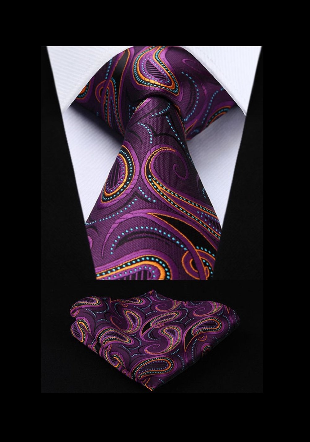 Close-up of kids silk necktie in purple, orange, and blue for formal wear