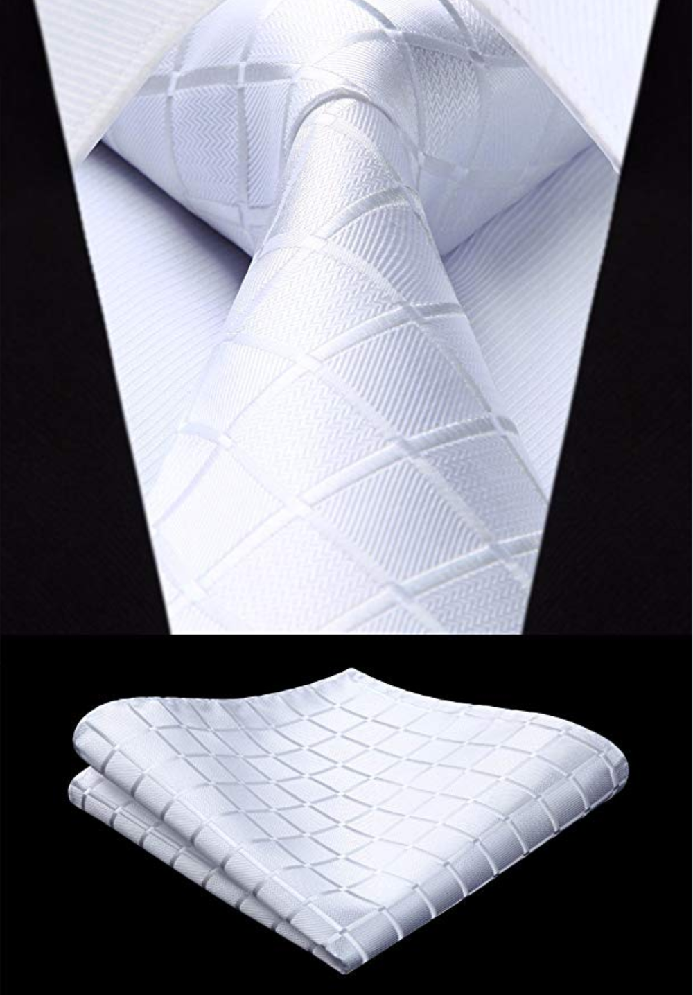Close-up of kids silk tie and pocket square set showing geometric texture
